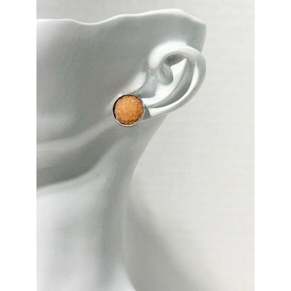 Geometric Vegan Leather Dangle & Crystal Round Earrings Peach‎ & Black 2 Pairs - Picture 2 of 7
